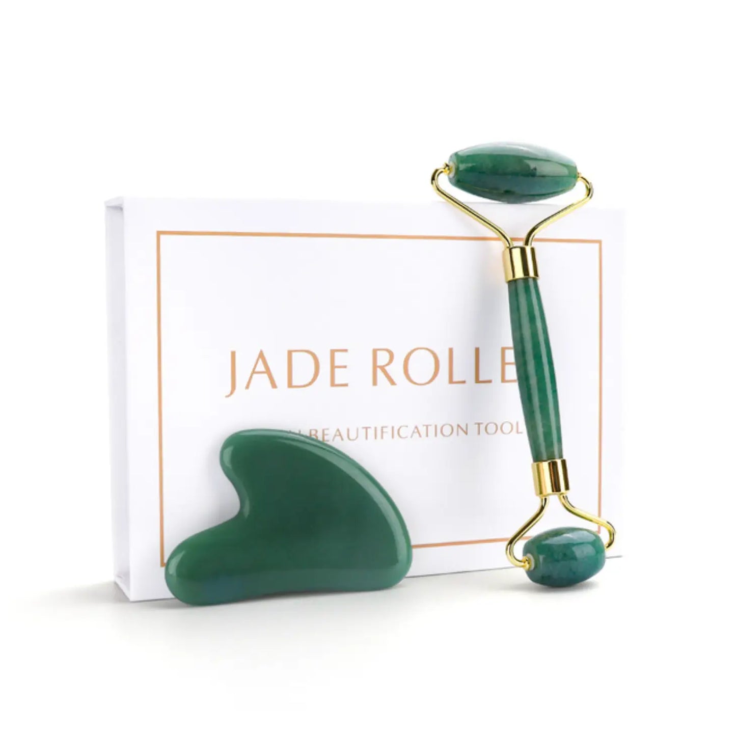 Jade Roller & Gua Sha Set med presentförpackning (grön)