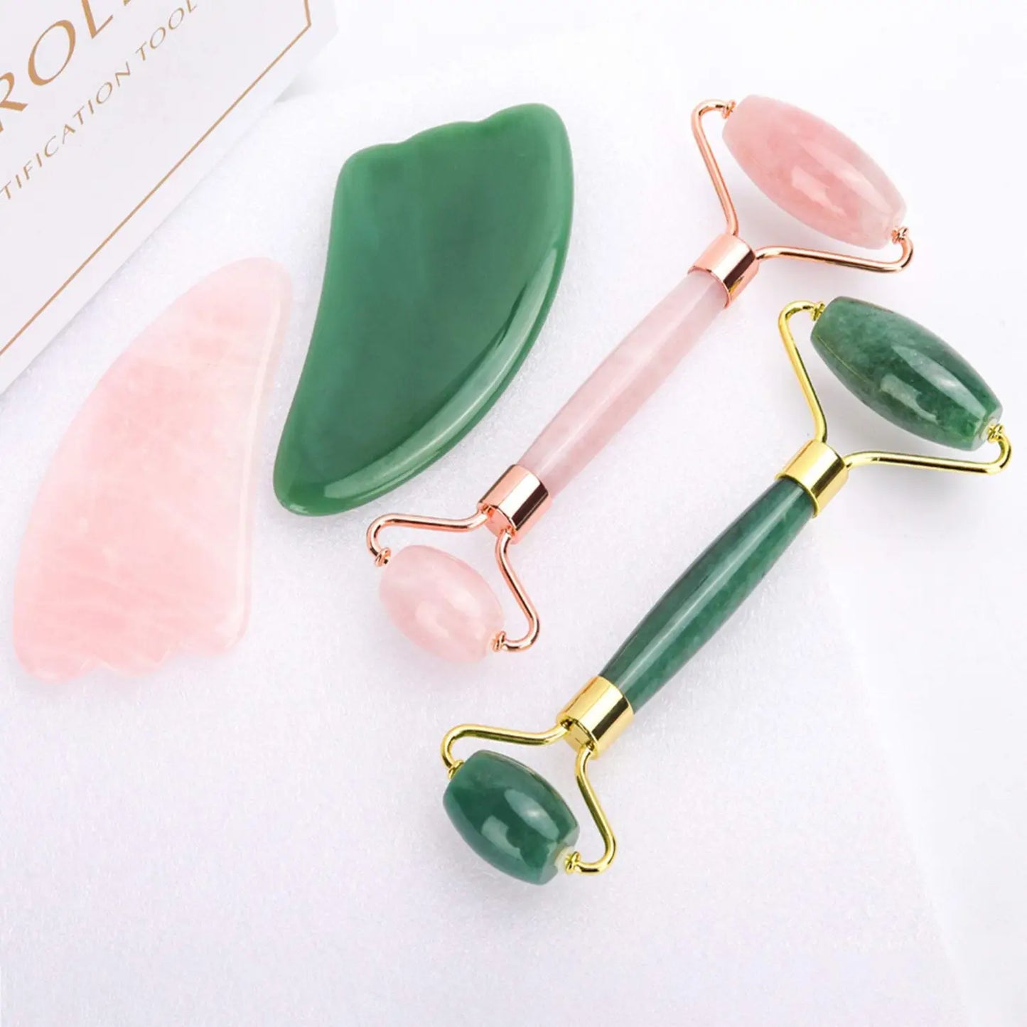 Jade Roller & Gua Sha Set med presentförpackning (grön)