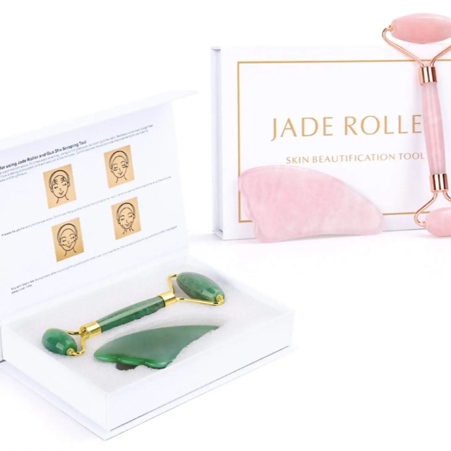 Jade Roller & Gua Sha Set med presentförpackning (grön)