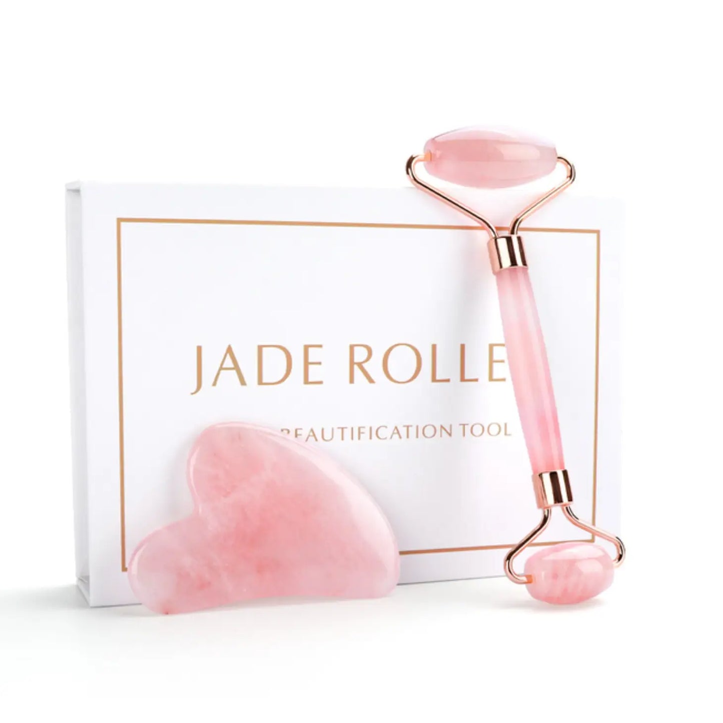 Jade Roller & Gua Sha Set med presentförpackning (rosa)