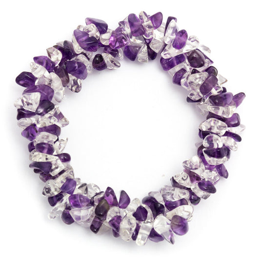 Amethyst & Clear Quartz - Chunky Elasticated Bracelet