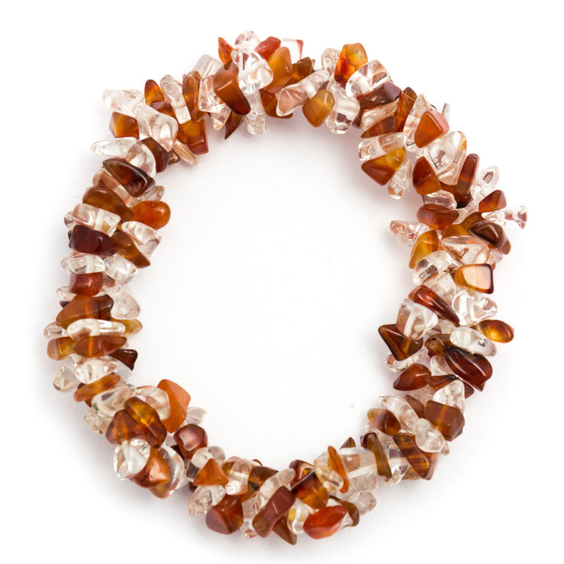 Carnelian & Clear Quartz - Chunky Elasticated Bracelet