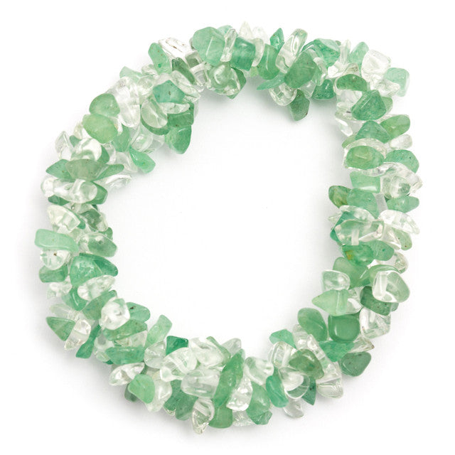 Green Aventurine & Clear Quartz - Chunky Elasticated Bracelet